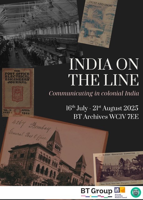 Poster for India on the Line, an exhibition on the history of telecommunications in India.