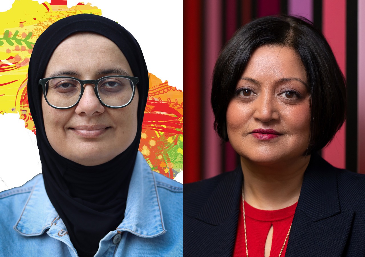 The image shows two women: Deaf poet, actor and filmmaker Sahera Khan and Newham Mayor Rokhsana Fiaz.